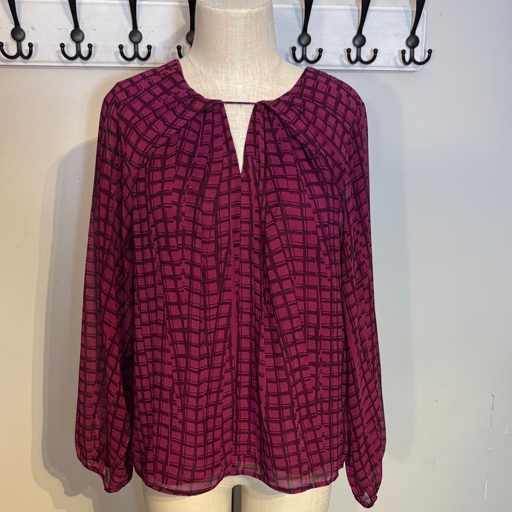 Calvin Klein Magenta and Black Geometric Print Blouse